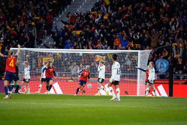 December 2, 2025, Madrid, Madrid, Spain: Vicky Lopez of Spain celebrates a goal during the UEFA Women s Nations League 2025 final second leg match between Spain and Germany at Riyadh Air Metropolitano stadium on December 02, 2025 in Madrid, Spain. Madrid Spain - ZUMAa181 20251202_zaa_a181_149 Copyright: xDennisxAgyemanx
