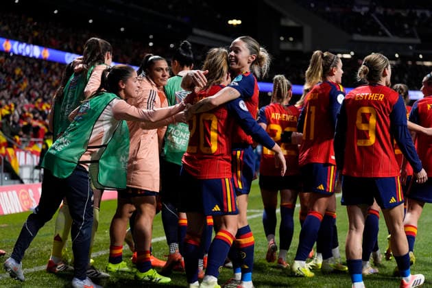 December 2, 2025, Madrid, Madrid, Spain: Claudia Pina of Spain celebrates a goal during the UEFA Women s Nations League 2025 final second leg match between Spain and Germany at Riyadh Air Metropolitano stadium on December 02, 2025 in Madrid, Spain. Madrid Spain - ZUMAa181 20251202_zaa_a181_153 Copyright: xOscarxJ.xBarrosox