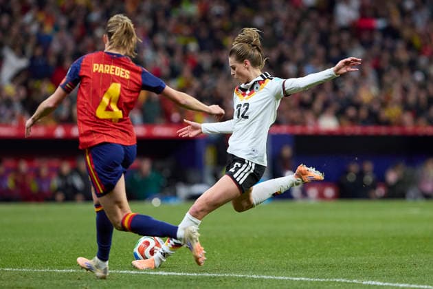 Spain v Germany - UEFA Women s Nations League 2025 Final Second Leg MADRID, SPAIN - DECEMBER 02: Brand of Germany shooting to goal during the UEFA Women s Nations League 2025 final second leg match between Spain and Germany at Estadio Metropolitano on December 02, 2025 in Madrid, Spain. (Photo by Jose Javier Martinez Photo Players Images Magara Press) Madrid Metropolitano Stadium Spain Copyright: xJosexJavierxMartinezx