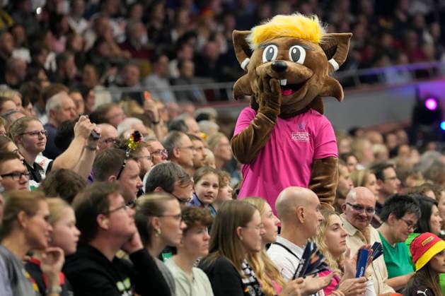 Mascot Hanni is seen during the 27th IHF Women s Handball World Championship, WM, Weltmeisterschaft - Main Round match between Germany and Faroe Islands at Westfalenhalle on December 2, 2025 in Dortmund, Germany. (Photo by Alex Gottschalk DeFodi Images)