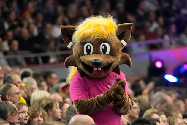 Mascot Hanni is seen during the 27th IHF Women s Handball World Championship, WM, Weltmeisterschaft - Main Round match between Germany and Faroe Islands at Westfalenhalle on December 2, 2025 in Dortmund, Germany. (Photo by Alex Gottschalk DeFodi Images)