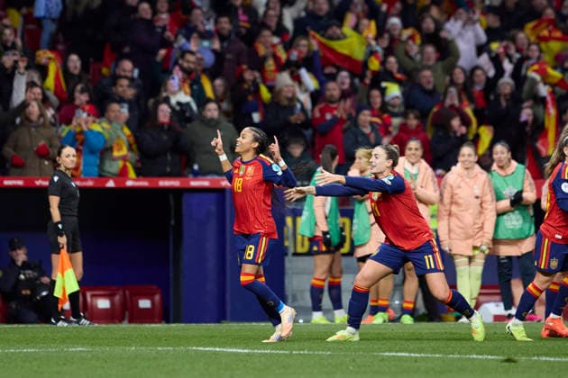 Spain v Germany - UEFA Women s Nations League 2025 Final Second Leg MADRID, SPAIN - DECEMBER 02: Vicky Lopez of Spain celebrates after scoring his team s third goal during the UEFA Women s Nations League 2025 final second leg match between Spain and Germany at Estadio Metropolitano on December 02, 2025 in Madrid, Spain. (Photo by Jose Javier Martinez Photo Players Images Magara Press) Madrid Metropolitano Stadium Spain Copyright: xJosexJavierxMartinezx