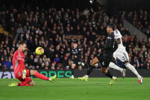 Fulham v Manchester City, Premier League Manchester City midfielder Tijjani Reijnders (4) shoots past Fulham goalkeeper Bernd Leno (1) and scores his teams second goal 0-2 during the Fulham v Manchester City Premier League match at Craven Cottage, London, England on 2 December 2025 Credit: Sally Rawlins Every Second Media Editorial use only. All images are copyright Every Second Media Limited. No images may be reproduced without prior permission. All rights reserved. Premier League and Football League images are subject to licensing agreements with Football DataCo Limited. see https: www.football-dataco.com Copyright: xIMAGO EveryxSecondxMediax ESM-1686-0011 SallyxRawlinsx xEveryxSecondxMediax