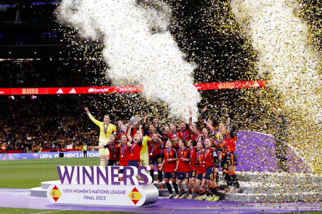 UEFA Women s Nations League final - Spain vs Germany MADRID,SPAIN - 2 December:Spanish players celebrate their UEFA Nations League title during the UEFA Women s Nations League final 2025 26 second leg match between Spain and Germany at Riyadh Air Metropolitano Stadium. (Photo by Guille Martinez f22photo) Madrid Riyadh Air Metropolitano Stadium Spain Copyright: xGuillermoxMartinezx