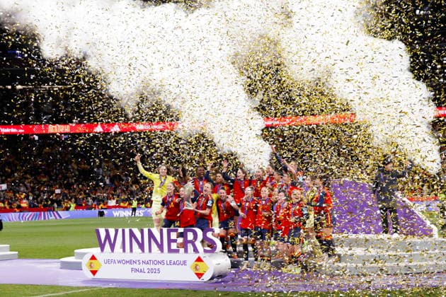 UEFA Women s Nations League final - Spain vs Germany MADRID,SPAIN - 2 December:Spanish players celebrate their UEFA Nations League title during the UEFA Women s Nations League final 2025 26 second leg match between Spain and Germany at Riyadh Air Metropolitano Stadium. (Photo by Guille Martinez f22photo) Madrid Riyadh Air Metropolitano Stadium Spain Copyright: xGuillermoxMartinezx