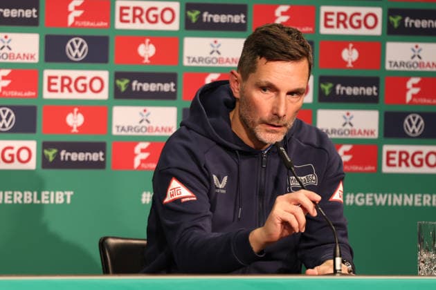 02 12 2025, xrekx, Football DFB Cup 1 8 Final, Hertha BSC Berlin 1 FC Kaiserslautern v l Press Conference Stefan Leitl Coach Hertha BSC DFL DFB REGULATIONS PROHIBIT ANY USE OF PHOTOGRAPHS as IMAGE SEQUENCES and or QUASI VIDEO Berlin