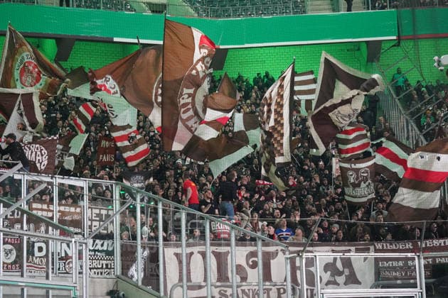 Football, DFB Pokal season 2025 2026 , Borussia Mönchengladbach vs FC St Pauli , 02 12 2025, Stadion am Borussiapark Mönchengladbach FC St Pauli, fans copyright Gladys Chai von der Laage DFB regulations prohibit any use of photographs as image sequences and or quasi video