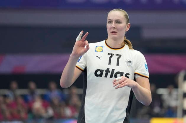 Viola Leuchter Germany gestures during the 27th IHF Women s Handball World Championship Main Round match between Germany and Faroe Islands at Westfalenhalle on December 2, 2025 in Dortmund, Germany Photo by Alex Gottschalk DeFodi Images