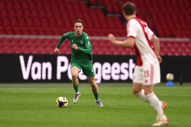 David van der Werff of FC Groningen during the match AFC Ajax Amsterdam vs FC Groningen at the Johan Cruijff ArenA for the Dutch Vriendenloterij Eredivisie season 2025 2026 in AMSTERDAM, Netherlands on 1 december 2025, photo by Peter Lous EYE4images DeFodi Images