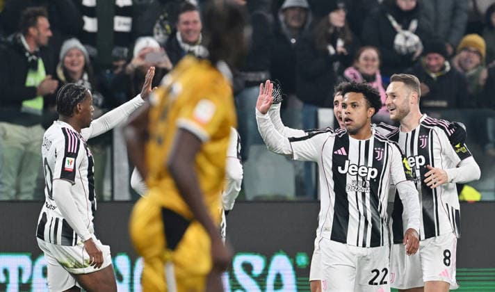 December 2, 2025, Turin, Italy: Juventus players jubilates after scoring the goal (1-0) during the round of 16 of the Italian Cup soccer match Juventus FC vs Udinese Calcio at the Allianz Stadium in Turin, Italy, 2 December 2025 ANSA ALESSANDRO DI MARCO. Coppa Italia: Juventus FC Vs Udinese Calcio  - ZUMAa110 20251202_zaf_a110_028 Copyright: xAlessandroxDixMarcox