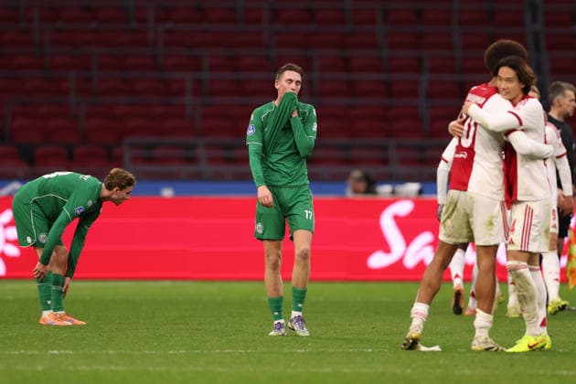 David van der Werff of FC Groningen during the match AFC Ajax Amsterdam vs FC Groningen at the Johan Cruijff ArenA for the Dutch Vriendenloterij Eredivisie season 2025 2026 in AMSTERDAM, Netherlands on 1 december 2025, photo by Peter Lous EYE4images DeFodi Images