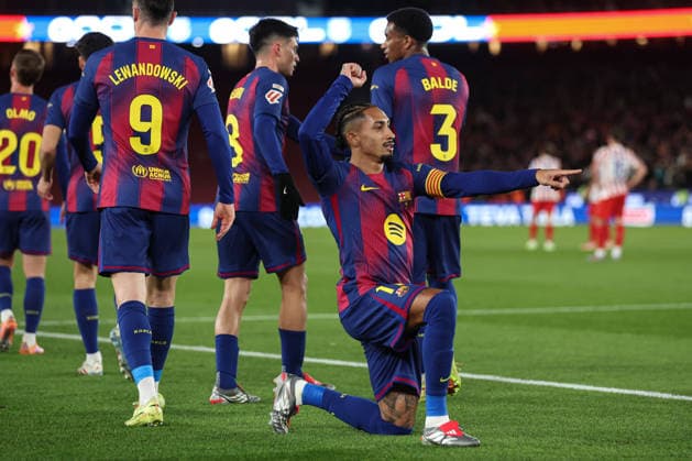 December 2, 2025, Barcelona, Barcelona, SPAIN: Raphinha of FC Barcelona, Barca celebrates a goal during the Spanish league, La Liga EA Sports, football match played between FC Barcelona and Atletico de Madrid at Spotify Camp Nou stadium on December 2, 2025 in Barcelona, Spain. Barcelona SPAIN - ZUMAa181 20251202_zaa_a181_252 Copyright: xIrinaxR.xHipolitox