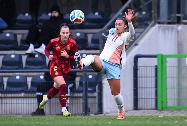 Soccer European Championship Qualification U19 Juniors Germany Spain on 02 12 2025 at the Sportschule Wedau in Duisburg Iris Santiago Spain DFB regulations prohibit any use of photographs as image sequences and or quasi video Nordrhein Westfalen Germany