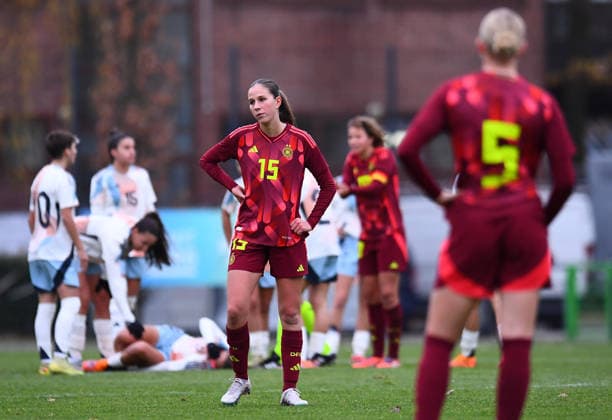 Soccer European Championship Qualification U19 Juniors Germany Spain on 02 12 2025 at the Sportschule Wedau in Duisburg Luzie Zähringer Germany , front Maj Schneider Germany , back DFB regulations prohibit any use of photographs as image sequences and or quasi video Nordrhein Westfalen Germany