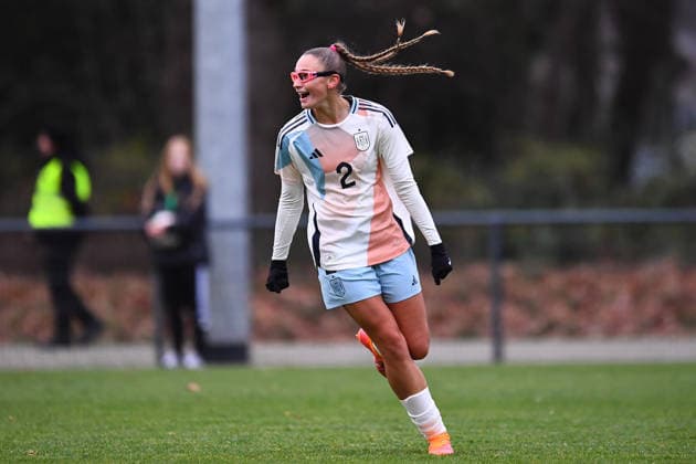 Soccer European Championship Qualification U19 Juniors Germany Spain on 02 12 2025 at Sportschule Wedau in Duisburg Goal celebration to 0 5 by Noa Jimenez Spain DFB regulations prohibit any use of photographs as image sequences and or quasi video Nordrhein Westfalen Germany