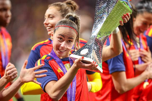 ESP, Madrid, Spain vs Germany, international match, football, UEFA, 2025 2026 season, Womens Nations League, Riyadh Air Metropolitano, final in picture Spain wins 3-0 on goals against Germany, jubilation and joy at Espana, Athenea Athenea del Castillo DFB DFL REGULATIONS PROHIBIT ANY USE OF PHOTOGRAPHS AS IMAGE SEQUENCES AND OR QUASI VIDEO, 02 12 2025 Copyright: HMBxMedia HendrikxHamelau
