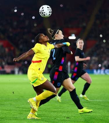Princella Adubea of Ghana and Lucy Bronze of England. England Women v Ghana Women, International Friendly, Länderspiel, Nationalmannschaft Football, St Mary s Stadium, Southampton, UK - 02 Dec 2025Southampton St Mary s Stadium United Kingdom EDITORIAL USE ONLY No use with unauthorised audio, video, data, fixture lists, club league logos or live services. Online in-match use limited to 120 images, no video emulation. No use in betting, games or single club league player publications. Copyright: xJamesxMarsh Shutterstockx 16005561cb