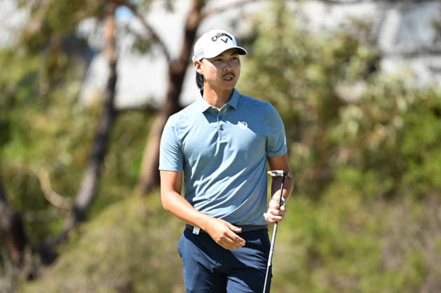 AUSTRALIAN OPEN GOLF PRO AM, Min Woo Lee of Australia reacts after playing a shot during the Pro-Am round ahead of the Australian Open at the Royal Melbourne Golf Club in Melbourne, Wednesday, December 3, 2025. ( NO ARCHIVING MELBOURNE VICTORIA AUSTRALIA Royal Melbourne Golf Club  Copyright: xJAMESxROSSx 20251203128510164844