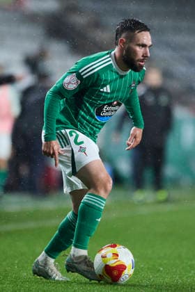 Racing Club Ferrol v SD Huesca - Copa del Rey FERROL, SPAIN - DECEMBER 2: Miguel Leal of Racing Club de Ferrol in action during the Copa del Rey second round match between Racing Club Ferrol and SD Huesca at Campo Municipal A Malata on December 2, 2025 in Ferrol, Spain. (Photo by Diego Simon Photo Players Images Magara Press) Ferrol Estadio Municipal A Malata Spain Copyright: xDiegoxSimonx