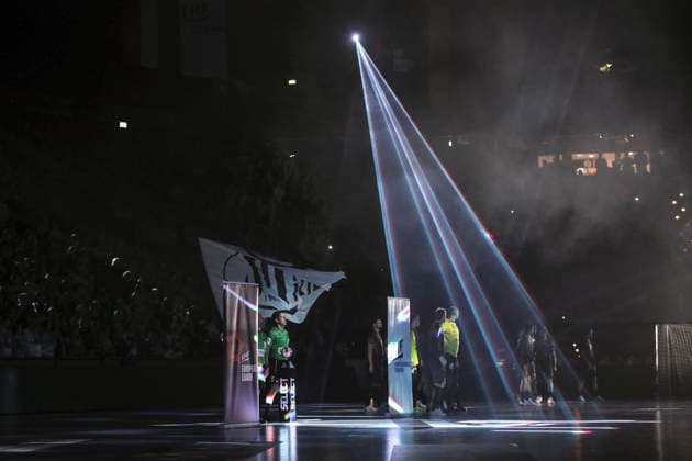 photo Welcome of the two teams with a light show before the start of the game Handball Men on Tue 02 12 2025 Euroleague Mens EHF EURO LEAGUE , Tue 02 12 25 THW Kiel Montpellier HB