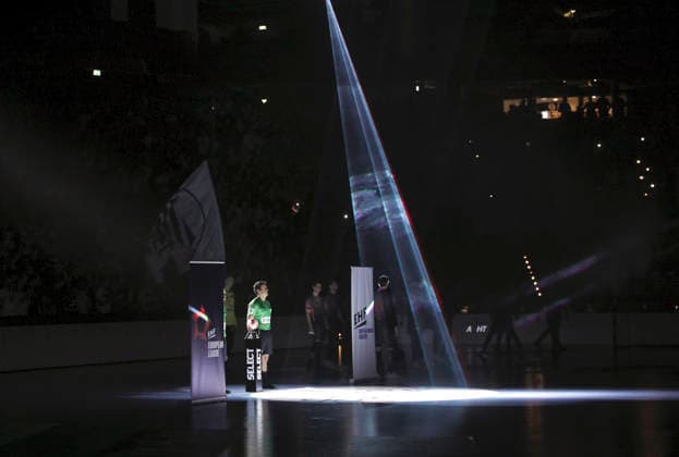 photo Welcoming the referees with a light show before the start of the match Handball Men on Tue 02 12 2025 Euroleague Mens EHF EURO LEAGUE , Tue 02 12 25 THW Kiel Montpellier HB