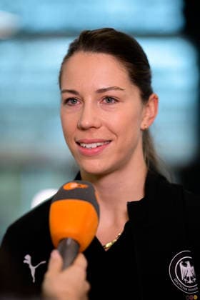 Handball, Womens World Championship, Main Round Group 2 Germany Press conference Emily Vogel Germany on ZDF Interview Dortmund North Rhine-Westphalia Germany