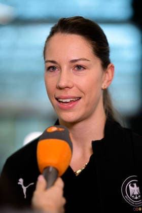 Handball, Womens World Championship, Main Round Group 2 Germany Press conference Emily Vogel Germany on ZDF Interview Dortmund North Rhine-Westphalia Germany