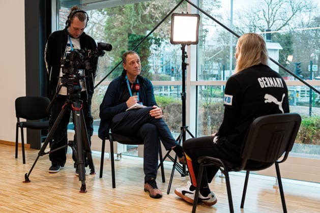 Handball, Womens World Championship, Main Round Group 2 Germany Press Conference Goalkeeper Katharina Filter Germany on TV2 Interview Dortmund North Rhine-Westphalia Germany
