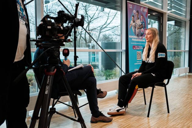 Handball, Womens World Championship, Main Round Group 2 Germany Press Conference Goalkeeper Katharina Filter Germany on TV2 Interview Dortmund North Rhine-Westphalia Germany