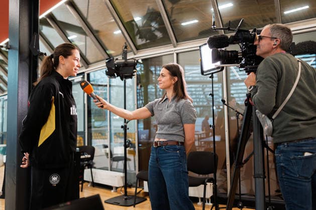 Handball, Womens World Championship, Main Round Group 2 Germany Press conference Emily Vogel Germany on ZDF Interview Dortmund North Rhine-Westphalia Germany