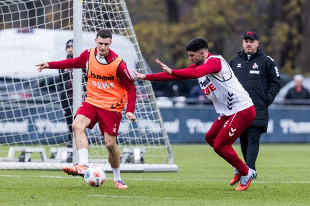 1 Soccer Bundesliga training 1 FC Köln 03 12 2025 duel Eric Martel 1 FC Köln, 6 , Cenk Özkacar 1 FC Köln, 39 1 Soccer Bundesliga training 1 FC Köln Geissbockheim, 03 12 2025 Copyright: xBEAUTIFULxSPORTS Wunderlx