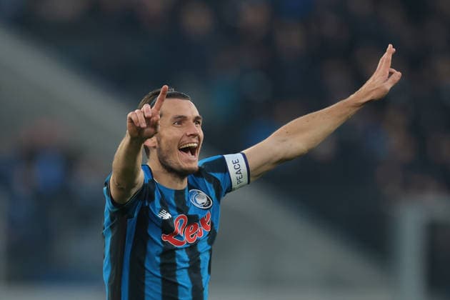 Bergamo, Italy, 3rd December 2025. Marten De Roon of Atalanta celebrates after scoring to give the side a 2-0 lead during the Atalanta vs Genoa Coppa Italia match at New Balance Arena, Bergamo. Picture credit should read: Jonathan Moscrop Sportimage EDITORIAL USE ONLY. No use with unauthorised audio, video, data, fixture lists, club league logos or live services. Online in-match use limited to 120 images, no video emulation. No use in betting, games or single club league player publications. SPI_068_JM_ATALANTA_GENOA_CI SPI-4320-0068
