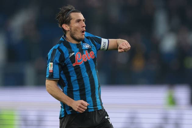 Bergamo, Italy, 3rd December 2025. Marten De Roon of Atalanta celebrates after scoring to give the side a 2-0 lead during the Atalanta vs Genoa Coppa Italia match at New Balance Arena, Bergamo. Picture credit should read: Jonathan Moscrop Sportimage EDITORIAL USE ONLY. No use with unauthorised audio, video, data, fixture lists, club league logos or live services. Online in-match use limited to 120 images, no video emulation. No use in betting, games or single club league player publications. SPI_069_JM_ATALANTA_GENOA_CI SPI-4320-0069