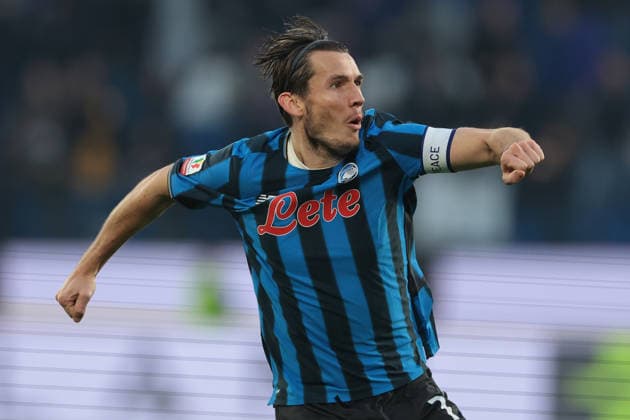 Bergamo, Italy, 3rd December 2025. Marten De Roon of Atalanta celebrates after scoring to give the side a 2-0 lead during the Atalanta vs Genoa Coppa Italia match at New Balance Arena, Bergamo. Picture credit should read: Jonathan Moscrop Sportimage EDITORIAL USE ONLY. No use with unauthorised audio, video, data, fixture lists, club league logos or live services. Online in-match use limited to 120 images, no video emulation. No use in betting, games or single club league player publications. SPI_070_JM_ATALANTA_GENOA_CI SPI-4320-0070