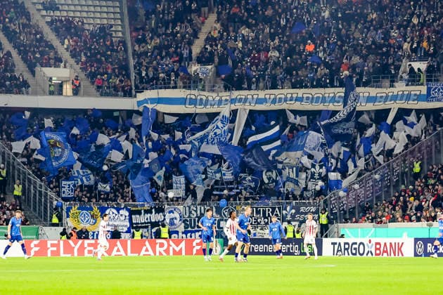 Fanblock SV Darmstadt 98 , Germany, Soccer, DFB Pokal, Round of 16, 2025 2026, SC Freiburg vs SV Darmstadt 98, 03 12 2025, Europa Park Stadion , Freiburg im Breisgau, Germany Freiburg im Breisgau Europa Park Stadion Baden Wuerttemberg Germany Copyright: xGrantxHubbsx