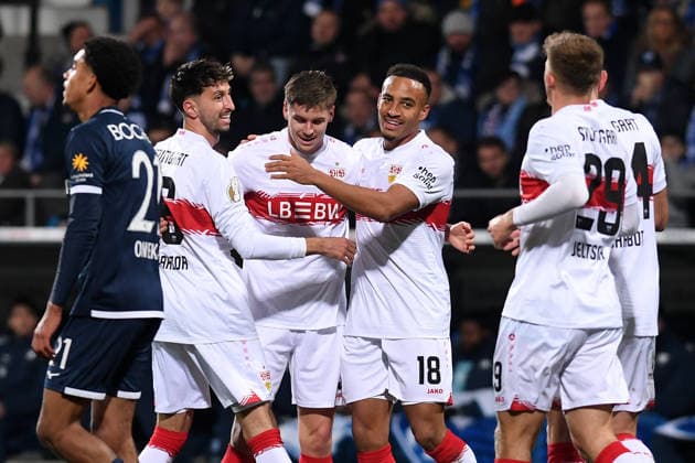 Players VfB Stuttgart celebrating, cheering after scoring the 0 1 goal during the DFB Pokal match between VfL Bochum v VfB Stuttgart, Vovovia Ruhrstadion on December 03, 2025 in Bochum, Germany Photo by Ralf Treese DeFodi Images Players VfB Stuttgart celebrates, celebrating during the DFB Pokal match between VfL Bochum v VfB Stuttgart at Vonovia Ruhrstadion on December 3, 2025 in Bochum, Germany Photo by Ralf Treese DeFodi Images Photo by Ralf Treese DeFodi Images