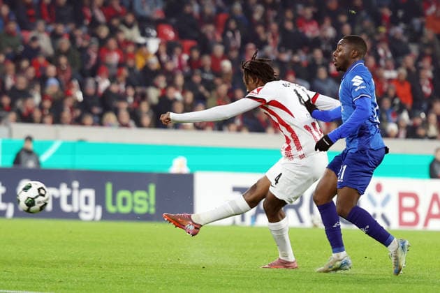 03 12 2025, xrekx, Soccer DFB Pokal 1 8 Final, SC Freiburg SV Darmstadt 98 v l Johan Manzambi SC Freiburg Merveille Papela SV Darmstadt 98 DFL DFB REGULATIONS PROHIBIT ANY USE OF PHOTOGRAPHS as IMAGE SEQUENCES and or QUASI VIDEO Freiburg