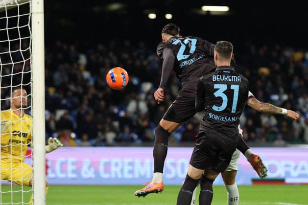 Napoli™s Lorenzo Lucca goal 1-0 during the round of 16 Frecciarossa Italian Cup 2025 2026 soccer match between Napoli and Cagliari at Maradona Stadium in Naples, south Italy - December 3, 2025. - Soccer  Copyright: xAlessandroxGarofalo LaPressex