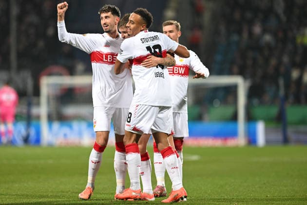 Germany, Football, DFB Cup, 2025 2026, VfL Bochum vs VfB Stuttgart, 03 12 2025, Vonovia Ruhrstadion, Bochum, Germany, VfB Stuttgart celebrates the goal for 0 1 Copyright: xMarkusxVerwimpx