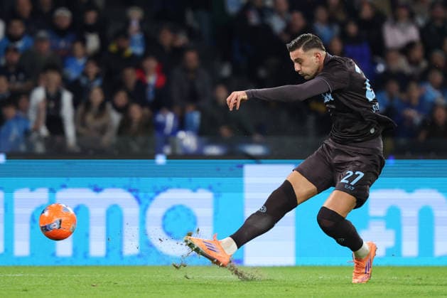 Napoli™s Lorenzo Lucca during the round of 16 Frecciarossa Italian Cup 2025 2026 soccer match between Napoli and Cagliari at Maradona Stadium in Naples, south Italy - December 3, 2025. - Soccer  Copyright: xAlessandroxGarofalo LaPressex