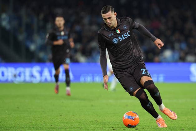 Napoli™s Lorenzo Lucca during the round of 16 Frecciarossa Italian Cup 2025 2026 soccer match between Napoli and Cagliari at Maradona Stadium in Naples, south Italy - December 3, 2025. - Soccer  Copyright: xAlessandroxGarofalo LaPressex