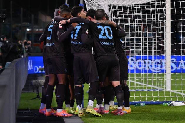 Lorenzo Lucca of S.S.C. Napoli celebrates after scoring the goal of 1-0 during the round of 16 of the Coppa Italia Frecciarossa between S.S.C. Napoli and Cagliari Calcio at the Diego Armando Maradona Stadium on December 3, 2025 in Naples, Italy.  Copyright: xDomenicoxCippitelli IPAxSportx xipa-agency.netx xx IPA_68694272 IPA_Agency_IPA68694272