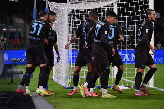 Lorenzo Lucca of S.S.C. Napoli celebrates after scoring the goal of 1-0 during the round of 16 of the Coppa Italia Frecciarossa between S.S.C. Napoli and Cagliari Calcio at the Diego Armando Maradona Stadium on December 3, 2025 in Naples, Italy.  Copyright: xDomenicoxCippitelli IPAxSportx xipa-agency.netx xx IPA_68694302 IPA_Agency_IPA68694302