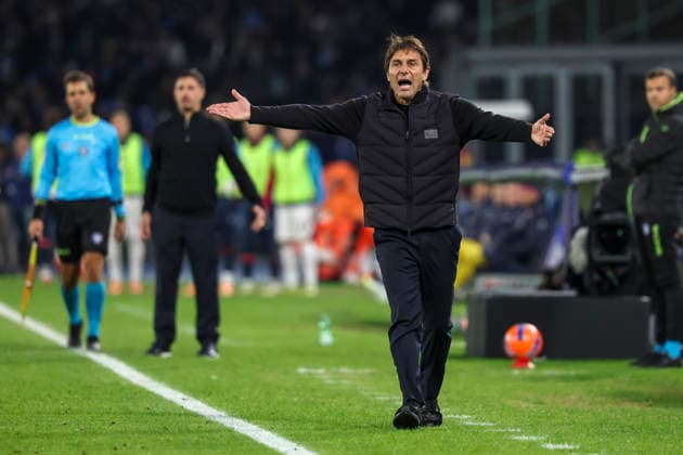 Napoli™s head coach Antonio Conte during the round of 16 Frecciarossa Italian Cup 2025 2026 soccer match between Napoli and Cagliari at Maradona Stadium in Naples, south Italy - December 3, 2025. - Soccer  Copyright: xAlessandroxGarofalo LaPressex