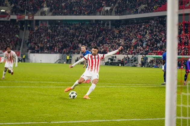 Germany Soccer DFB Pokal 2025 26, Round of 16 SC Freiburg vs SV Darmstadt 98 Europa Park Stadion Freiburg Goal from penalty kick to 1-0 by Vincenzo Grifo SC Freiburg, 32 Freiburg im Breisgau Baden Württemberg Germany Copyright: xJOERANxSTEINSIEKx