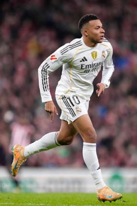 Athletic Club v Real Madrid CF - LaLiga EA Sports Kylian Mbappe centre-forward of Real Madrid and France celebrates after scoring his sides first goal during the La Liga EA Sports match between Athletic Club and Real Madrid CF at Estadio de San Mames on December 3, 2025 in Bilbao, Spain. Bilbao Basque Country Spain  Copyright: xJosexBretonx originalFilename:bretonhernandez-athletic251203_npopb.jpg