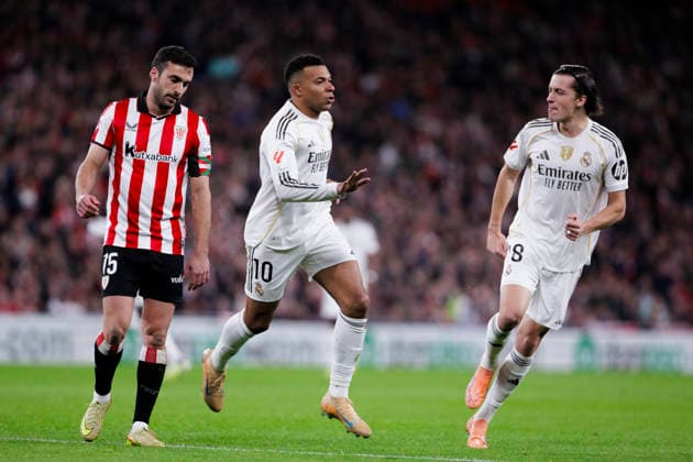 LA LIGA EA Sports -Athletic Club vs Real Madrid BILBAO, SPAIN - December 3:Kylian Mbappe of Real Madrid celebrates a goal during the La Liga 2025 26 match between Athletic Club and Real Madrid at San Mames Stadium. (Photo by Guille Martinez f22photo) Bilbao San Mames Stadium Spain Copyright: xGuillermoxMartinezx