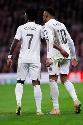 LA LIGA EA Sports -Athletic Club vs Real Madrid BILBAO, SPAIN - December 3:Kylian Mbappe of Real Madrid and Vinicius Jr of Real Madrid celebrates a goal during the La Liga 2025 26 match between Athletic Club and Real Madrid at San Mames Stadium. (Photo by Guille Martinez f22photo) Bilbao San Mames Stadium Spain Copyright: xGuillermoxMartinezx