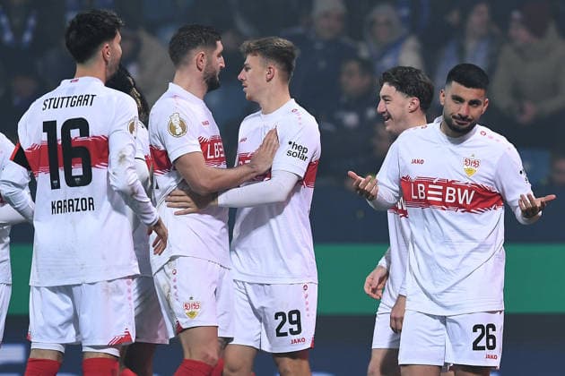 Soccer DFB Cup round of 16 VfL Bochum VfB Stuttgart on 03 12 2025 at Vonovia Ruhrstadion in Bochum Goal celebration to 0 2 by Deniz Undav Stuttgart DFB regulations prohibit any use of photographs as image sequences and or quasi video xRx