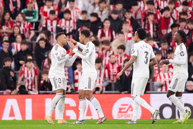 December 3, 2025, Bilbao, Vizcaya, Spain: Kylian Mbappe of Real Madrid CF celebrates after scoring the team s first goal during the LaLiga EA Sports match between Athletic Club and Real Madrid CF at San Mames on December 3, 2025, in Bilbao, Spain. Bilbao Spain - ZUMAa181 20251203_zaa_a181_006 Copyright: xRicardoxLarreinax